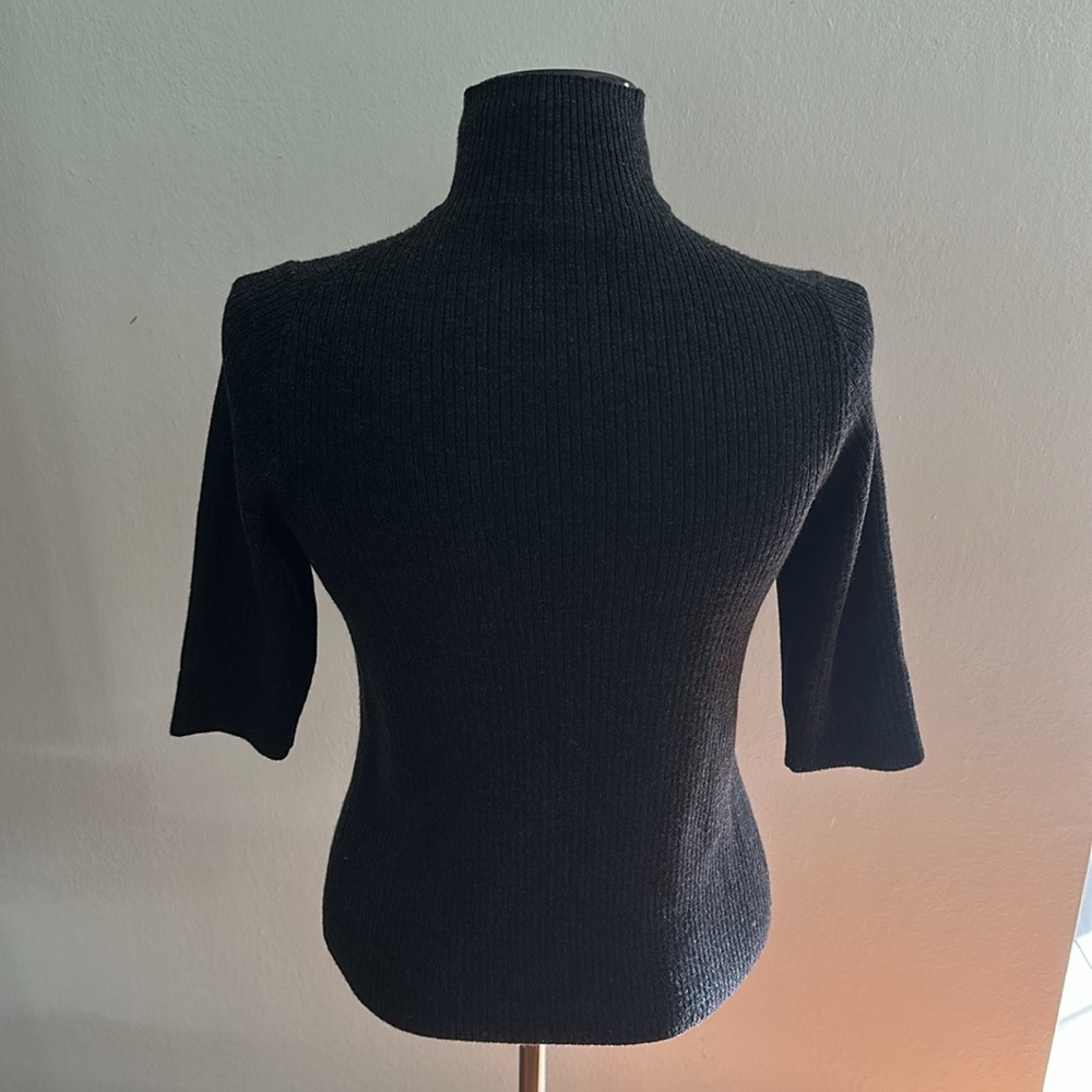 Classique Entier 100% Wool Ribbed Mock Neck Top - Picture 3 of 4